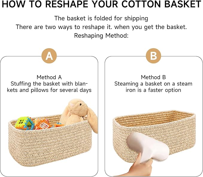 Small Storage Baskets for Organizing | Closet Organizer Bins | Shelf Toy Basket | Woven Rope Baskets | Cube Decorative Box | Shallow Basket | 11.5x7.5x4.7” | 3 Packs Black Brown