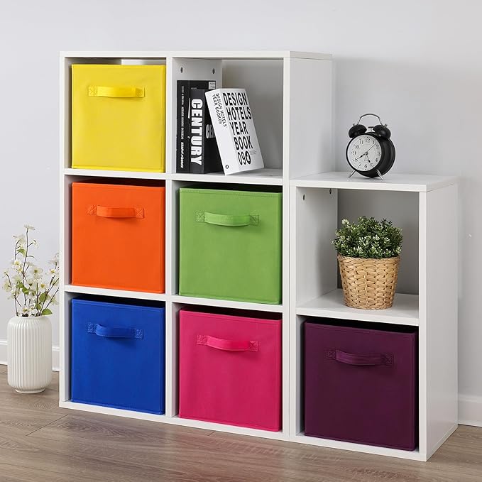 Stero Fabric Storage Bins 6 Pack Fun Colored Durable Storage Cubes with Handles Foldable Cube Baskets for Home, Kids Room, Closet and Toys Organization Multi Colors-1
