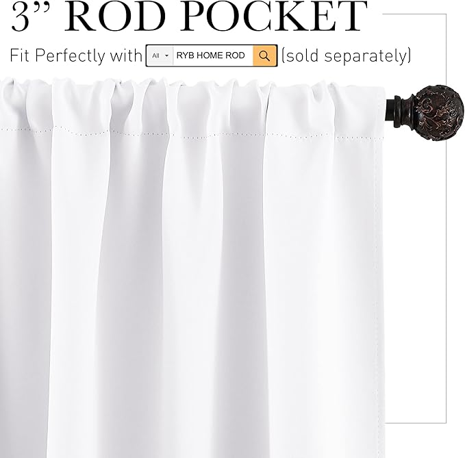 RYB HOME White Half Window Curtains, Short Tier Cafe Curtains for Kitchen Privacy Thermal Insulate Shades for Closet RV Camper Basement Window, W 42 in x L 30 in, Pure White, Set of 2 Panel