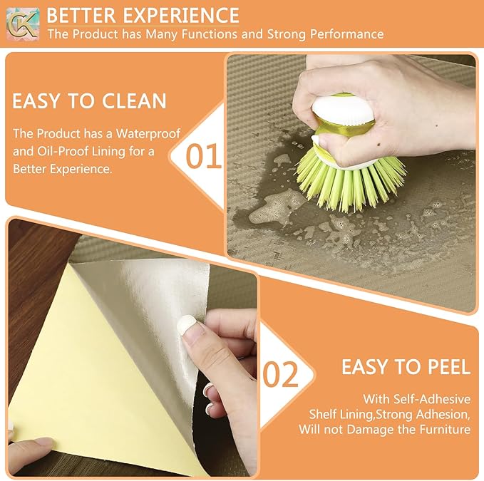 Self-Adhesive Shelf Liner Kitchen Liner, Waterproof Backed Paper Easy Peel and Stick Contact Liner Without Residue for Decor Your Desk Surface, Kitchen Countertops (Dark Khaki, 23.6 x 393.7 inches)