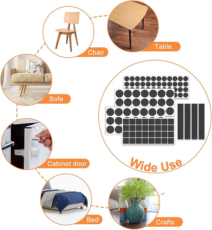Felt Furniture Pads 400 Pieces, Furniture Pads for Hardwood Floors, Floor Protectors for Furniture Legs, Felt Pads for Furniture, Many Large Sizes Black