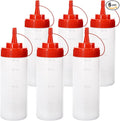 Condiment Squeeze Bottles Ketchup Dispenser, 6 Pack 12oz Squeeze Bottles for Liquids, Plastic Sauce Bottle with Cap Lid, Squirt Bottles for Sauces Liquids BBQ Dressing Pancake Art