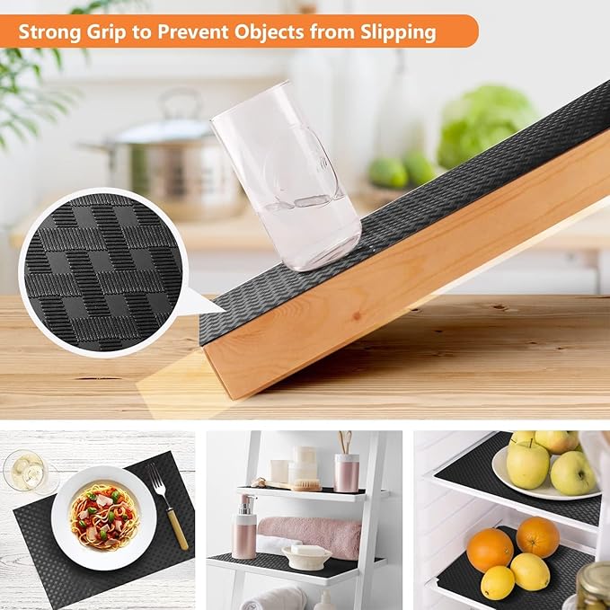 Black Shelf Liners for Kitchen Cabinets Refrigerator Liners Waterproof & Oil-Proof Kitchen Cupboard Liner Non-Slip Drawer Mats EVA Material Non Adhesive Fridge Liner for Shelves 35.4 x 236.2 Inches