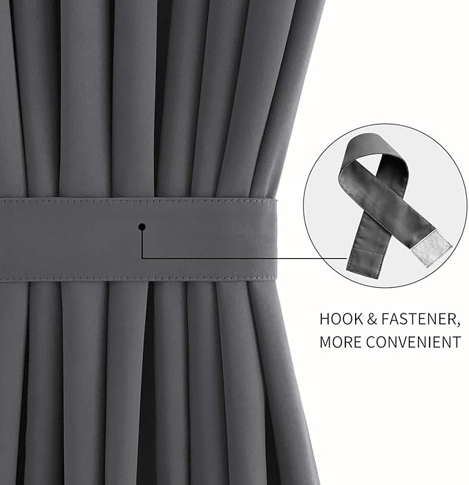 DWCN French Door Curtains – Rod Pocket Thermal Blackout Curtain for Doors with Glass Window, Kitchen and Patio Doors for Privacy, 54 X 72 Inches Long, 1 Curtain Panel with Tieback, Dark Grey