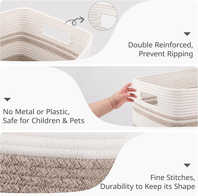 OIAHOMY Rectangle Laundry Basket, Large Laundry Hamper with Handles, Cotton Blanket Basket for Living room, Woven Decorative Storage Basket for Clothes,Pillows-16x13x22in-Gradient Yellow