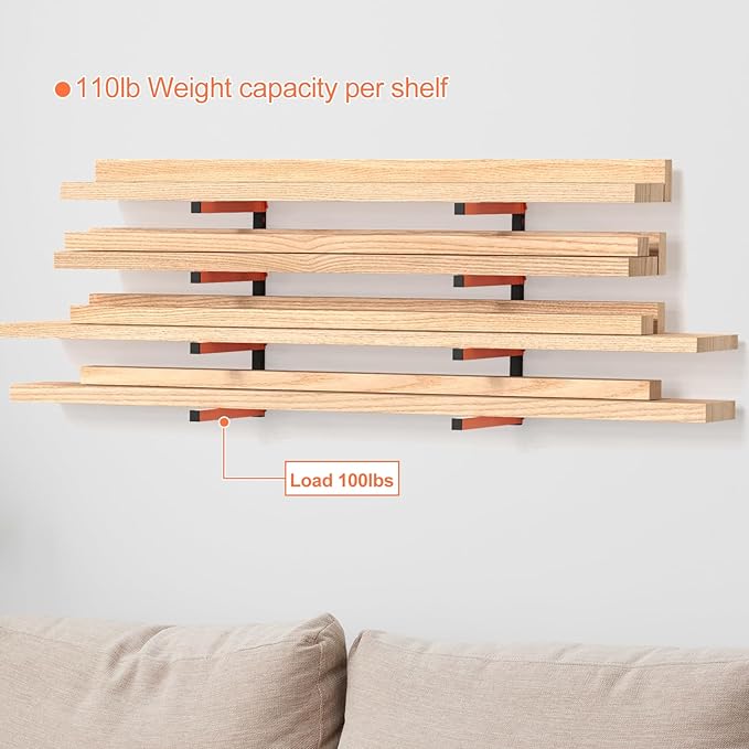 NANANARDOSO Wall Mount Wood Organizer and Lumber Storage,Heavy Duty Metal Shelf with 4-Level,Lumber Metal Racks for Indoor and Outdoor Use,2 Pack