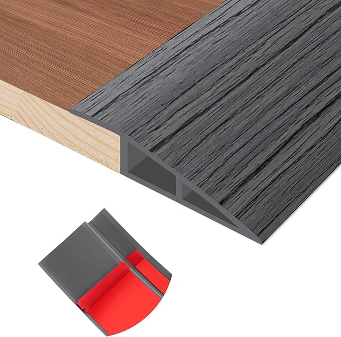 Floor Transition Strip Self Adhesive Vinyl Door Threshold for Doorways Carpet Edging Trim Overlap Edge Reducer for Laminate Floor, Carpet, Tile (Deep Gray Wood Grain, 1/5" to 2/5", 3.3Ft)