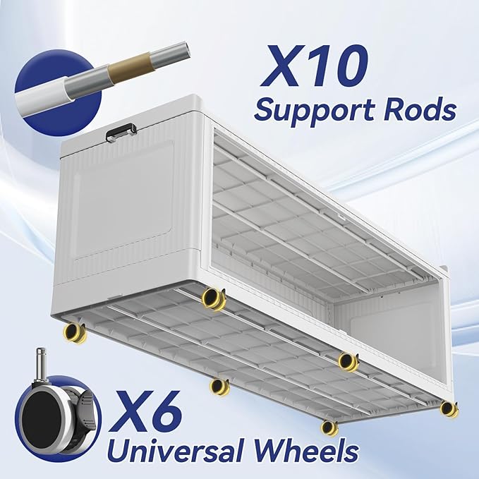 150GAL Extra Large Storage Bins with Lid, 600QT Collapsible Organizer with Wheels, Stackable Closet Cabinet with Doors, Folding Storage Containers for Home, Office, Dorm, 3Pack White