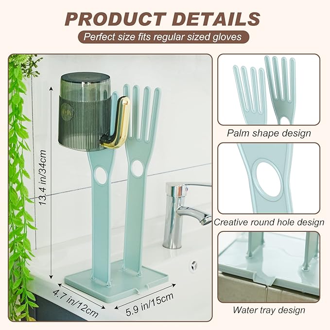 Nuenen 2 Pieces Kitchen Glove Holder Glove Drying Rack Dryer Plastic Mitten Rubber Rack Sink Stand Towel Hanger Reusable Towel Storage Holders for Sponge Food Bag Organizer, Pink and Blue