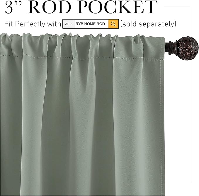 RYB HOME Dorm Curtains Room Darkening, 45 inch Length Privacy Window Treatment Thermal Insulated Covers for Shortage Room Studio Nursery, W42 x L45 inch, 2 Panels, Grayish Green