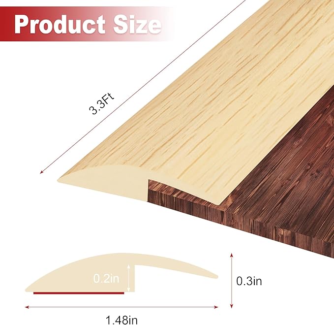 3.3Ft Carpet Floor Transition Strip, Self Adhesive Floor Edging Trim Strip, PVC Threshold Cover for Doorway, Floor Divider Strip Suitable for Threshold Height Less Than 5 mm - Beige Cream