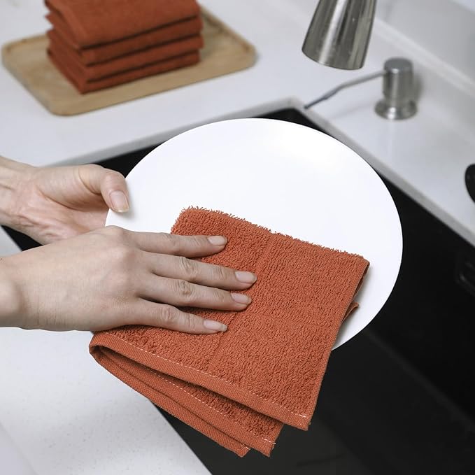 Glynniss Kitchen Dish Cloths Highly Absorbent Dish Rags 100% Cotton Wash Cloths for Washing Dishes (Rust, 50)