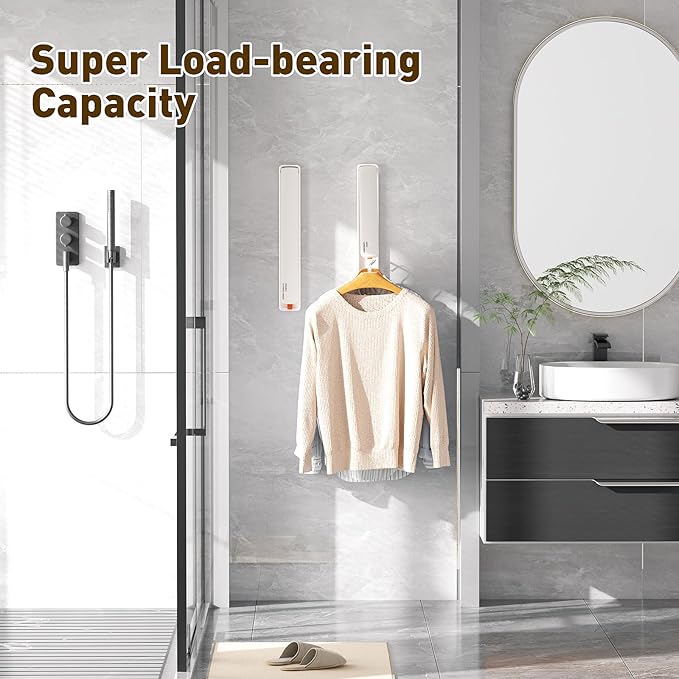 Clothes Drying Rack, Laundry Room Wall Mounted Retractable Clothes Hanger Drying Rack, Laundry Clothing Drying Rack Folding Indoor or Outdoor, Easy Installation Aluminium Dryer, 2pcs(White)