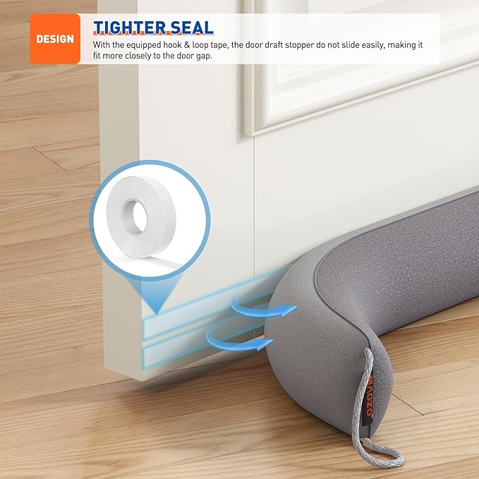 MAGZO Door Draft Stopper, 34 Inch Under Door Draft Blocker Noise Stopper, Weighted Wind Blocker Draft Guard for Bottom of Door, Gray