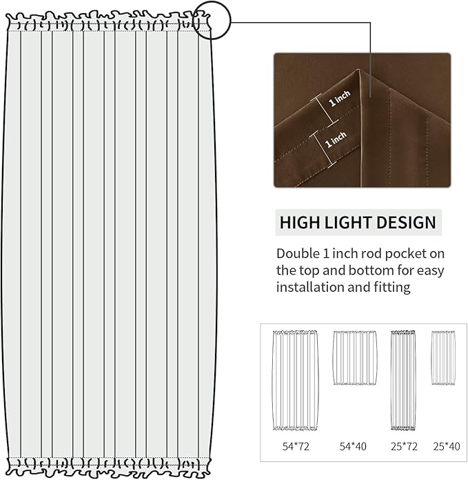 DWCN French Door Curtains – Rod Pocket Thermal Blackout Curtain for Doors with Glass Window, Kitchen and Patio Doors for Privacy, 23 X 72 Inches Long, 1 Curtain Panel with Tieback, Brown