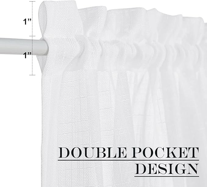 NICETOWN Sheer French Door Curtain, White Linen Door Window Curtain Rod Pocket Light Filtering Drapes for Living Room Tieback Included(26" Width x 72" Lngth, 1 Panel)