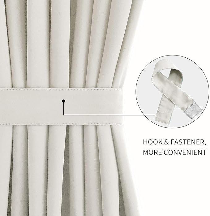 DWCN French Door Curtains – Rod Pocket Thermal Blackout Curtain for Doors with Glass Window, Kitchen and Patio Doors for Privacy, 25 X 72 Inches Long, 1 Curtain Panel with Tieback, Ivory