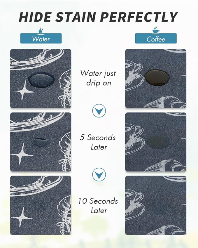 AMOAMI Coffee Mat Hide Stain Rubber Backed Absorbent Dish Drying Mat for Kitchen Counter - Fits Under Coffee Maker & Machine - Dust Blue (17X31.5)