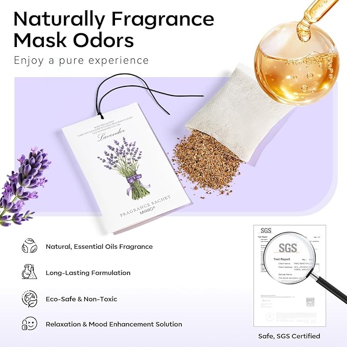 MYARO 12 Packs Scented Sachets for Drawer and Closet, Long-Lasting Sachets Bags Home Fragrance 6 Scents Option- Lavender, Rose, Jasmine, Ocean, Gardenia, Lily
