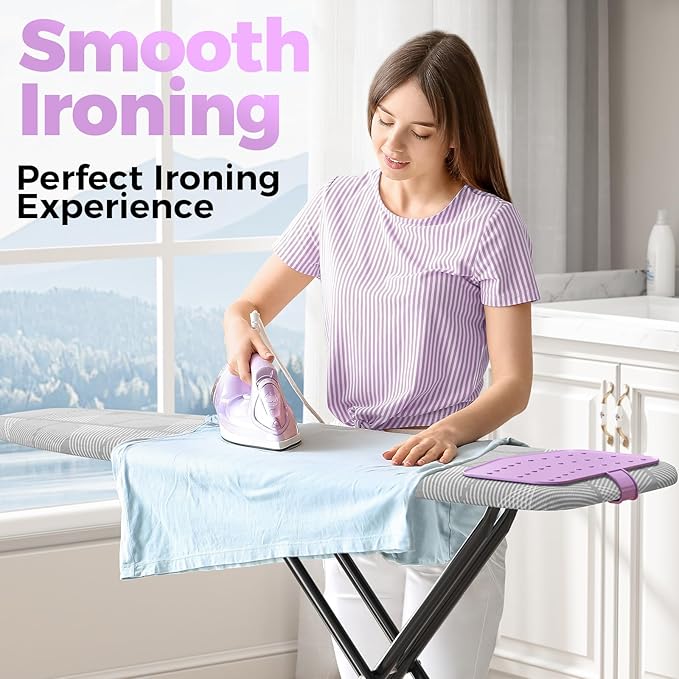 KINGBOARD Ironing Board, Compact Iron Board with Silicon Iron Mat, Heat Resistant Cover, 7 Height Adjustable, Foldable Ironing Board Wall Mount Hanger, 13x43 Grey
