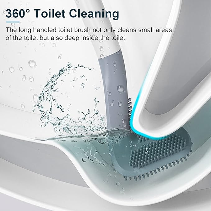 Golf Toilets Brushes, Toilet Cleaning Brush, Flexible Bendable Silicone Long Handled Toilet Brushes, 360°Deep Toilets Bowl Cleaning Brush,Quick Drying Scrubber for Bathroom with Hook (White)
