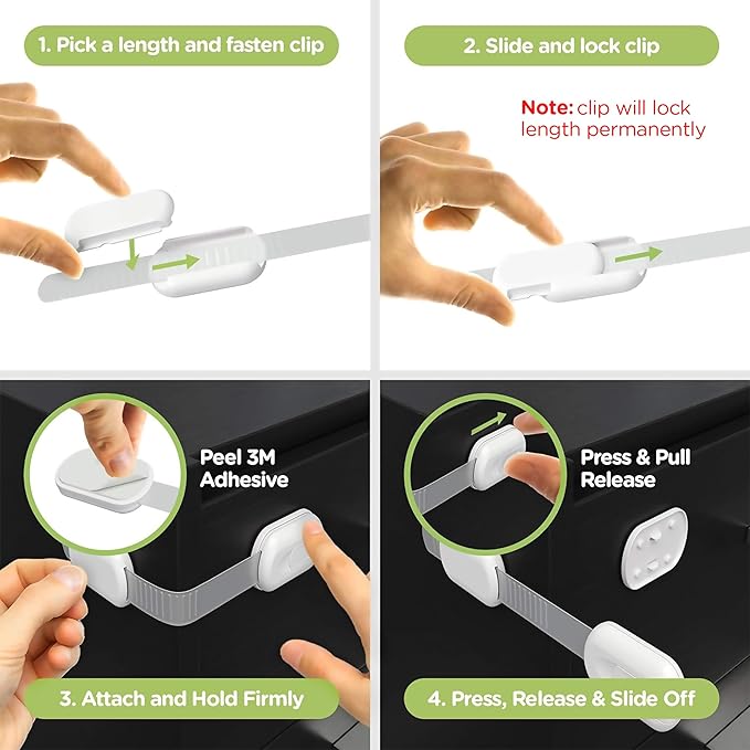 Baby Proofing Child Safety Locks (2 Pack) by Skyla Homes - The Safest, Quickest and Easiest 3M Adhesive Cabinet Latches, No Screws & Magnets, Multi-Purpose for Furniture, Kitchen, Ovens, Toilet Seats