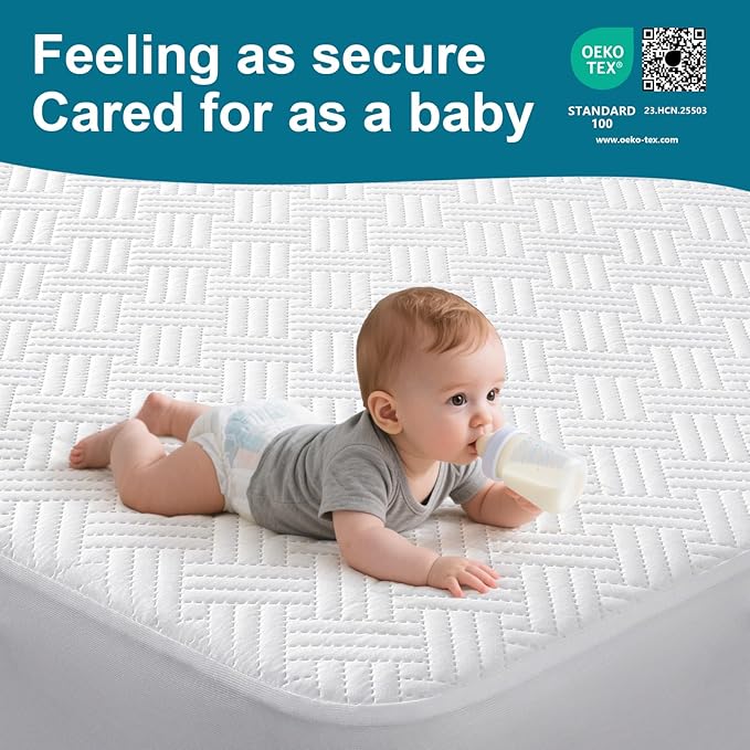Waterproof Mattress Protector Twin Size - Breathable, Noiseless, Ultra-Soft Bed Cover, Mattress Pad Cover with Deep Stretchable Pockets 8"-21" (White)