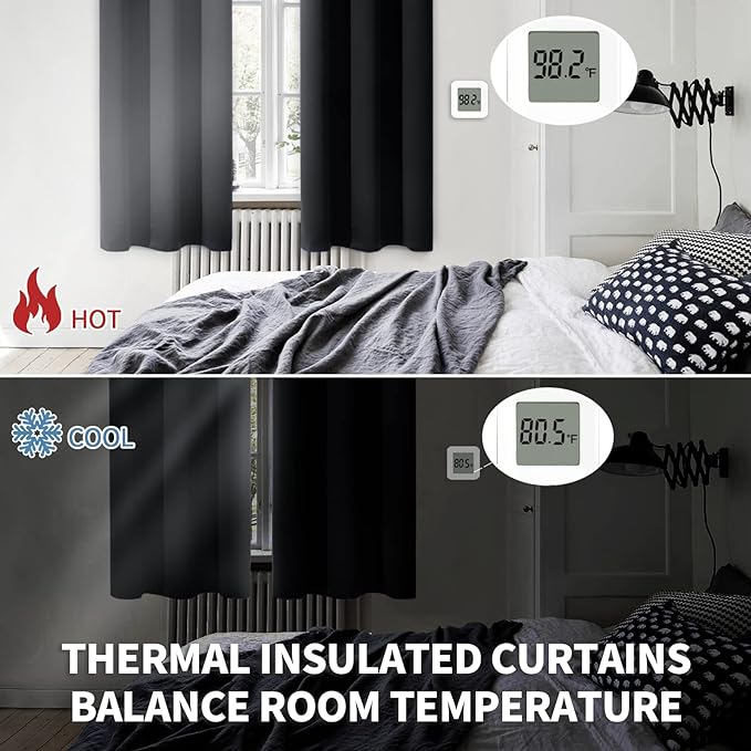 BGment Black Small Curtains 30 Inch Length for Kitchen Cafe Window - Half Window Drapes with Rod Pocket Short Darkening Blinds Privacy for RV Front Door Bathroom, 2 Panels, 29 x 30 Inch