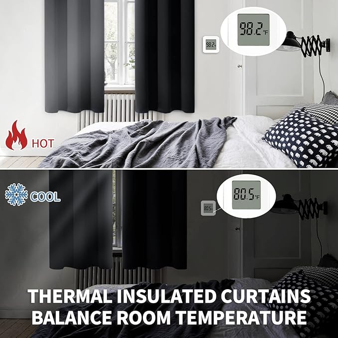 BGment Rod Pocket Blackout Curtains for Bedroom - Thermal Insulated Room Darkening Curtain for Living Room, 70 x 63 Inch, 2 Panels, Black