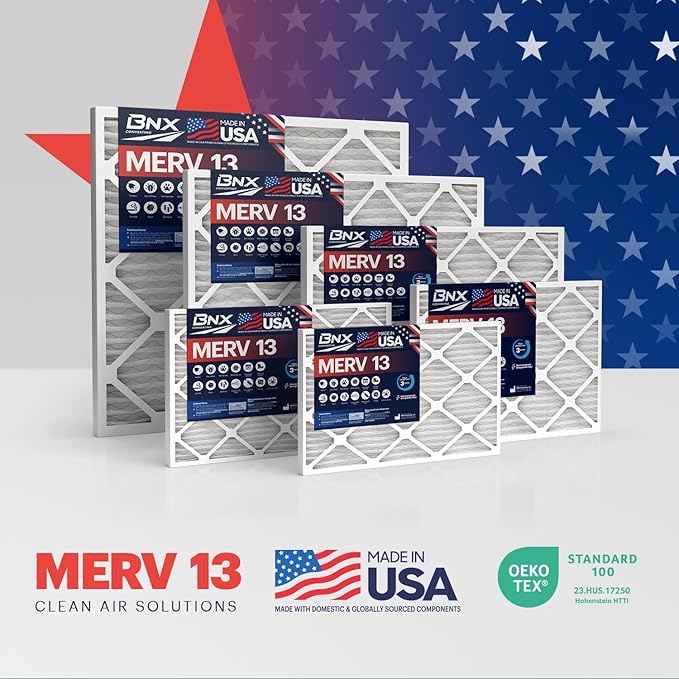 BNX TruFilter 12x20x1 Air Filter MERV 13 4-Pack) - MADE IN USA - Electrostatic Pleated Air Conditioner HVAC AC Furnace Filters for Allergies, Pollen, Mold, Bacteria, Smoke, Allergen, MPR 1900 FPR 10