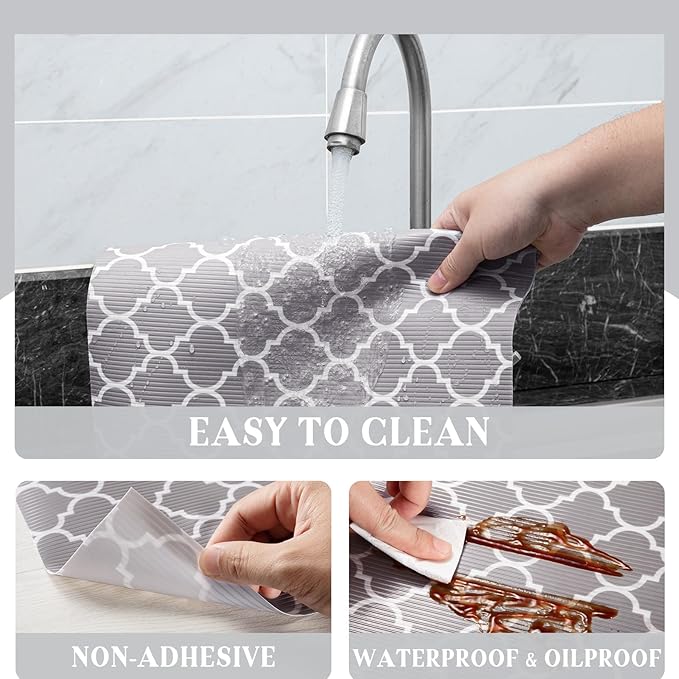 Glotoch 2 Rolls Non Adhesive Shelf Liners for Kitchen Cabinets, Waterproof Drawer Liners for Kitchen, Non Slip Cabinet Liners for Shelves/Dresser/Refrigerator/Bathroom, 17.5" x 30 FT, Gray