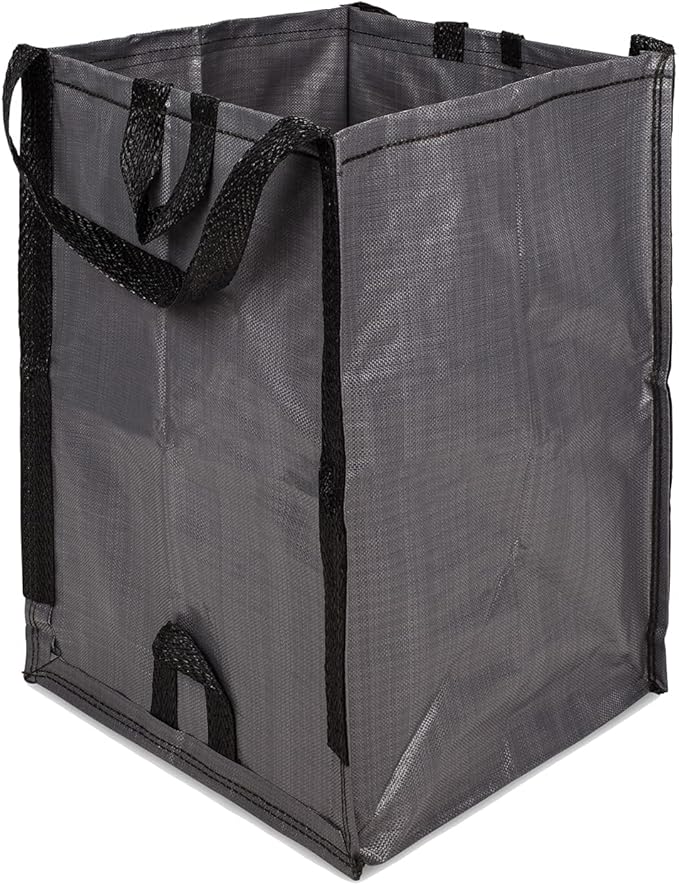 DURASACK Heavy Duty Home and Yard Bags 48-Gallon Reusable Self-Standing Lawn and Leaf Bags Garbage Can with Reinforced Handles, Gray, 3 Pack