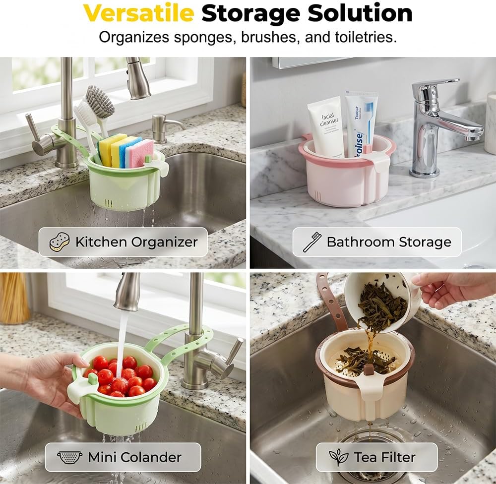 2026 New Cactus Kitchen Sink Strainer Basket, Sink Drain Strainer Self-Cleaning Faucet Hanging Filter Basket, Multifunctional Kitchen Sink Strainer Press Automatic Dumping Basket (Brown+Green)
