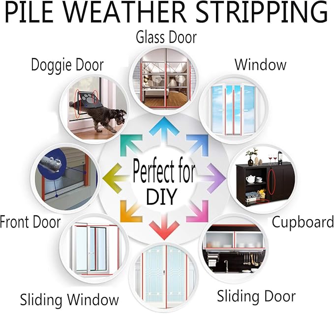 Door Sealer Weather Stripping for Sliding Window Frame Seal Strip, Pile Brush Self Adhesive Weatherstrip Sealer Soundproofing (80ft x11/32 Backing x 11/32 Brush inch, Grey)