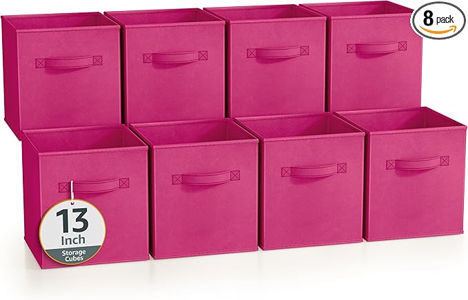 Sorbus 13 Inch Storage Bins - Sturdy Collapsible Fabric Storage Cubes with Handle - 8 Foldable Baskets for Organizing Clothes, Toys, Books - Storage Baskets for Shelves, Closets