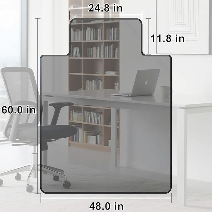 Beveled Edge Irregular Office Chair Mat with Lip for Carpet or Hardwood Floor Crystal Gray 48" x 60" for a Smooth Glide and Easy Roll On/Off, Heavy Duty and Non-Slip Floor Chair Mat with Lip