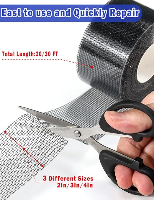Wohohoho Window Screen Repair Tape, 2 in X 20 FT (240IN) Black Screen Patch Repair Kit, 3-Layer Strong Adhesive Invisible Screen Tape Mesh Repair for Windows, Doors Garage Mosquito Net Magnetic Screen