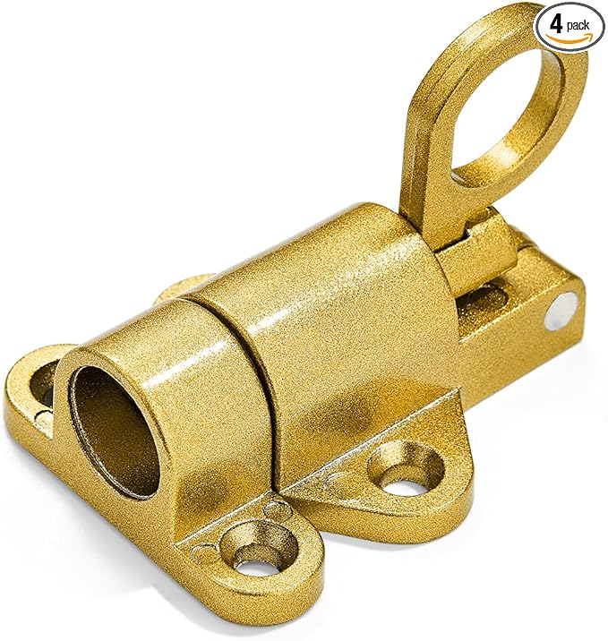 4 Packs Self-Closing Latches，Gold Spring Door Lock，Resilient Bolt Latch Aluminum Alloy Safety Automatic Spring Barrel Slide Door Lock with Screws,Used for Gate,Window and Cabinet etc