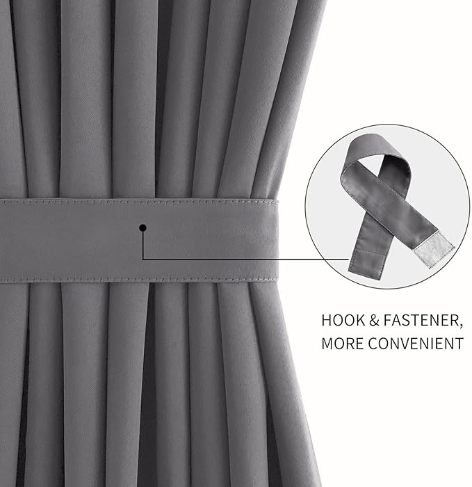 DWCN French Door Curtains – Rod Pocket Thermal Blackout Curtain for Doors with Glass Window, Kitchen and Patio Doors for Privacy, 25 X 40 Inches Long, 1 Curtain Panel with Tieback, Grey