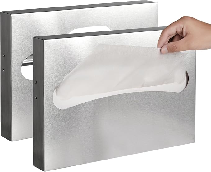 2 Pack Toilet Seat Cover Dispenser,Commercial Stainless Steel Brushed Toilet Seat Cover Holder for Disposable Toilet Seat Covers Wall Mount for Bathroom Restroom