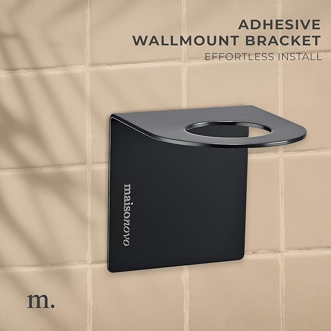 MaisoNovo Shampoo and Conditioner Dispenser - Shower Soap Dispenser Wall Mounted - 16.9 fl oz Set of 2 Black Plastic Bottles Black Pumps - 2 Chamber No Drill