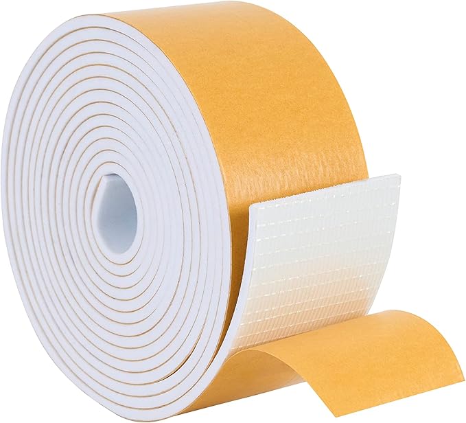 High Density Foam Weather Stripping Door Seal Strip Insulation Tape Roll for Insulating Door Frame, Window, Air Conditioner | Self Adhesive Sealing Weatherstrip (2 in x 1/8 in x 10 Ft, White)
