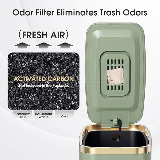 CEROELDA Small Bathroom Trash Can with Lid Soft Close-5L/1.3 Gal Slim Garbage Can-Metal Step Wastebasket-Rectangle Narrow Waste Bin for Office, Bedroom, Toilet, Live Room (Green)