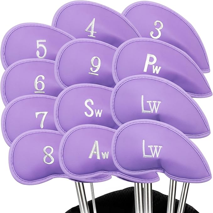 FINGER TEN Premium Synthetic Leather Stylish Iron & Wedge Golf Head Covers Value 12 Piece Set, Embroidered Labels & Fits Most Clubs Gift Set, Travel Protection Accessories