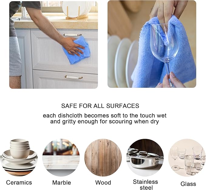 kimteny Kitchen Cloth Dish Towels, 13x28 Inches Premium Dishcloths, Super Absorbent Coral Velvet Microfiber Cleaning Cloths, Fast Drying Rags for Washing Dishes (13x28-8 Pack, Blue)