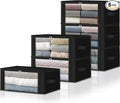HomeHacks 6-Pack Clothes Organizer Storage Bags Foldable Storage Box with Large Clear Window Sturdy Handles for Closet, Dorm, Pillows, Bedding, Clothes, Stuffed Toys, Blankets, 35L, Black