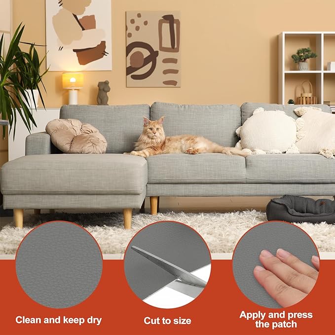PATIKIL Leather Patches Tape for Furniture, 6.3 x 61 Inch Self Adhesive Vinyl Leather Repair Kit Cover Sheet for Couch, Sofa, Car Seats, Office Chair, Deep Gray