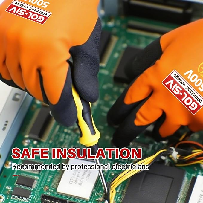 Electrical Insulated Gloves, 500V High Voltage Resistance Electrician Safety Gloves, Rubber Non Slip Work Gloves (500V|double insulated, 3pcs-Large)