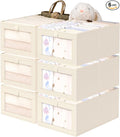 Criusia 6 Pack Linen Closet Organizers and Storage, Large Linen Closet Baskets for Organization, Foldable Storage Containers for Clothing, Towels, Toys, Jeans, Books, Shelves, Beige