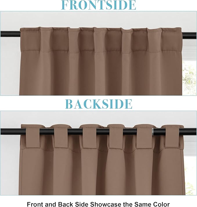RYB HOME Blackout Curtains 80 inches Long Thermal Insulating Large Window Curtains for Living Room Sliding Glass Door Dining Home Office Backdrop, Mocha, W 42 x L 80 per Panel, 2 Panels